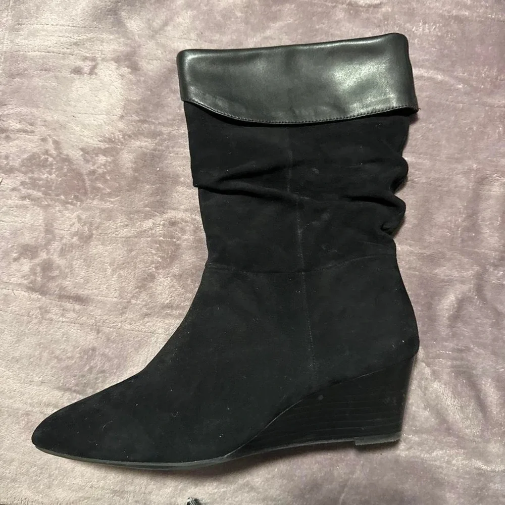 OAerosoles black real suede wedge boots maybe worn once size 10